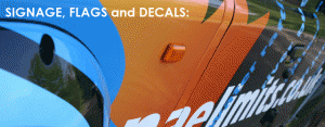Signage and decals, flags, stickers